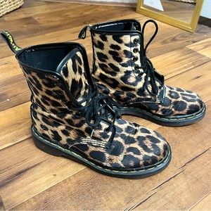 Dr. Martens Vintage Made in England Satin Cheetah Print Boots